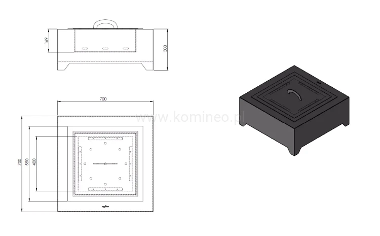 Palenisko ogrodowe INGARDEN BLACK SQUARE 700 schemat