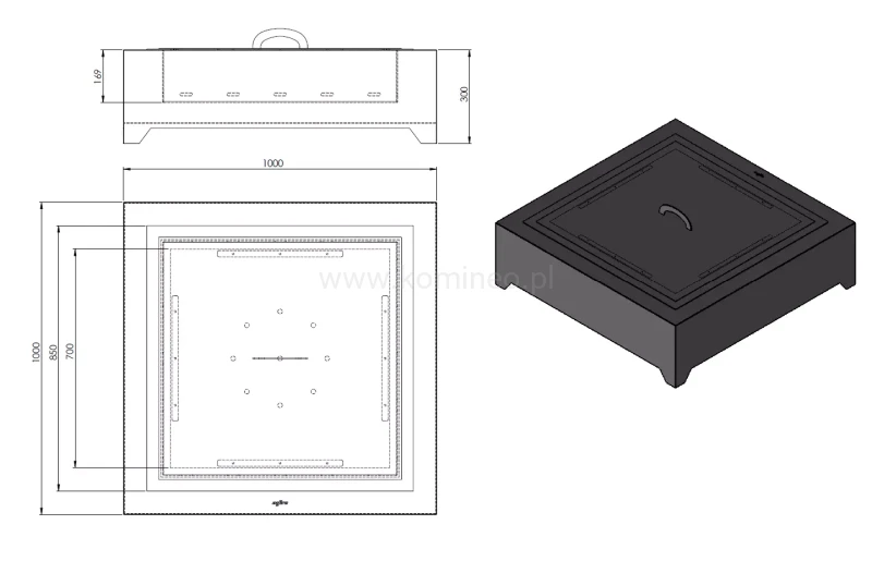 Palenisko ogrodowe INGARDEN BLACK SQUARE 1000 schemat