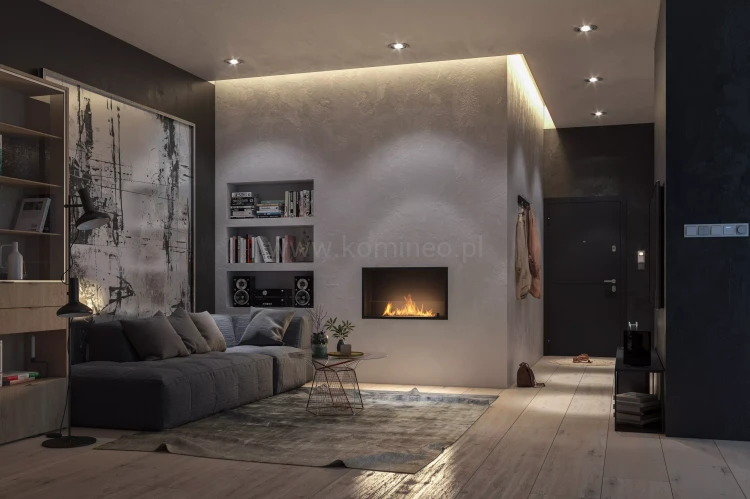 Biokominek do zabudowy INFIRE INSIDE BLACK 800 SLIM LINE aranżacja