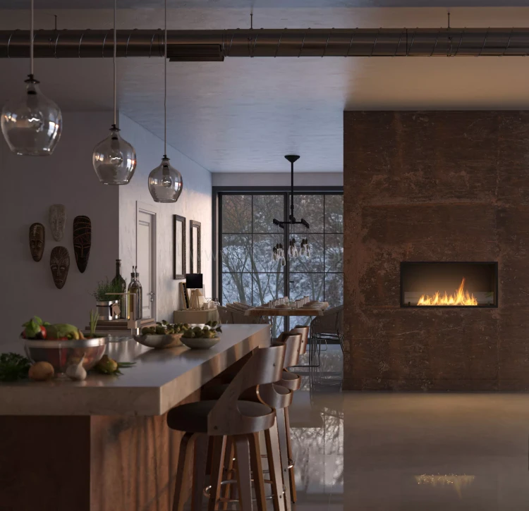 Biokominek do zabudowy INFIRE INSIDE BLACK 1000 SLIM LINE aranżacja