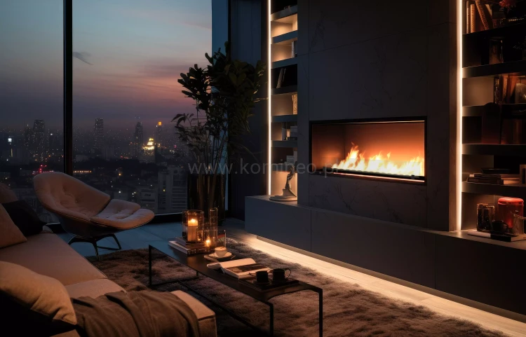Biokominek do zabudowy INFIRE INSIDE BLACK 1200 SLIM LINE aranżacja