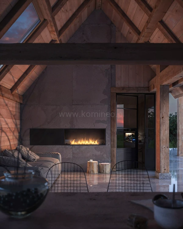 Biokominek do zabudowy INFIRE INSIDE BLACK 1200 SLIM LINE aranżacja