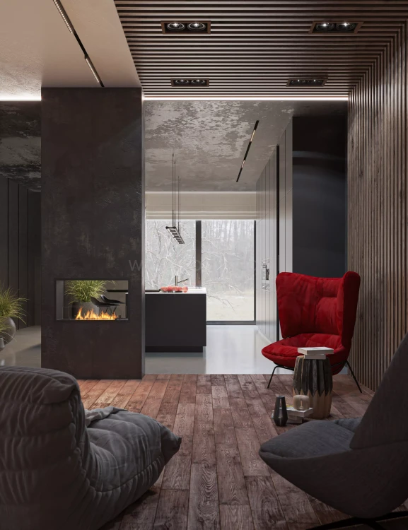 Biokominek do zabudowy INFIRE 2 SIDE 800 SLIM LINE vis a vis aranżacja