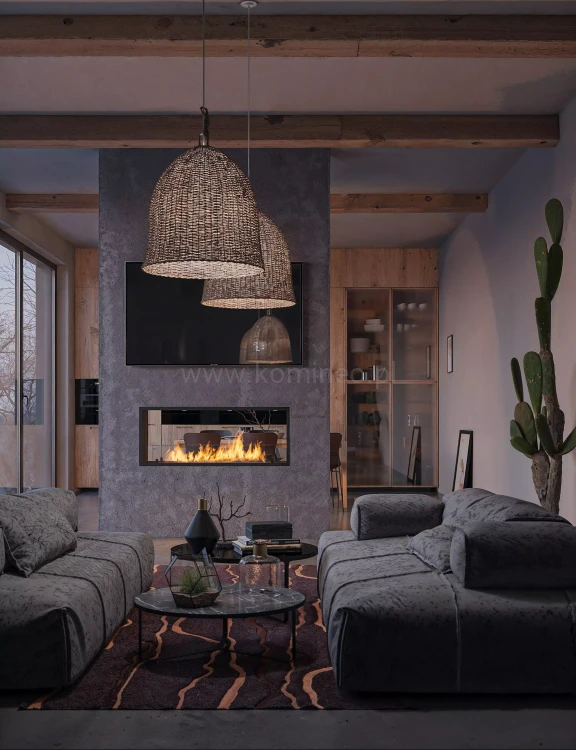 Biokominek do zabudowy INFIRE 2 SIDE 1200 SLIM LINE vis a vis aranżacja