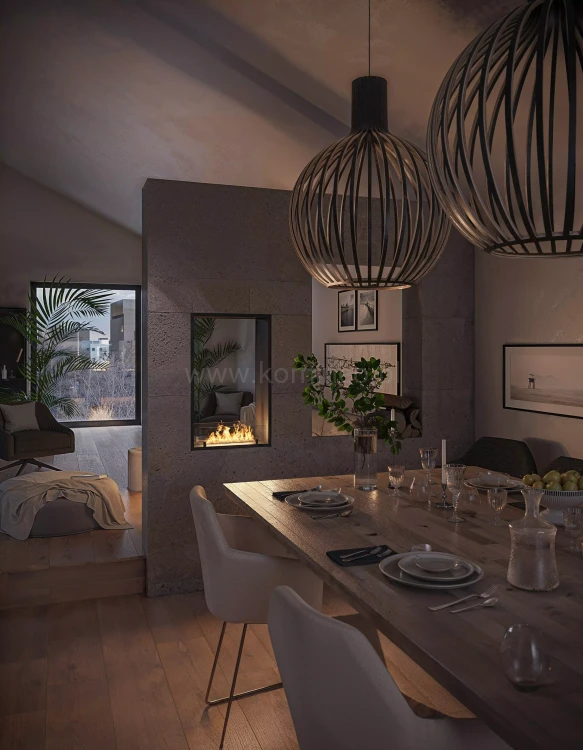 Biokominek do zabudowy INFIRE 2 SIDE 1000 SLIM LINE vis a vis pionowy aranżacja