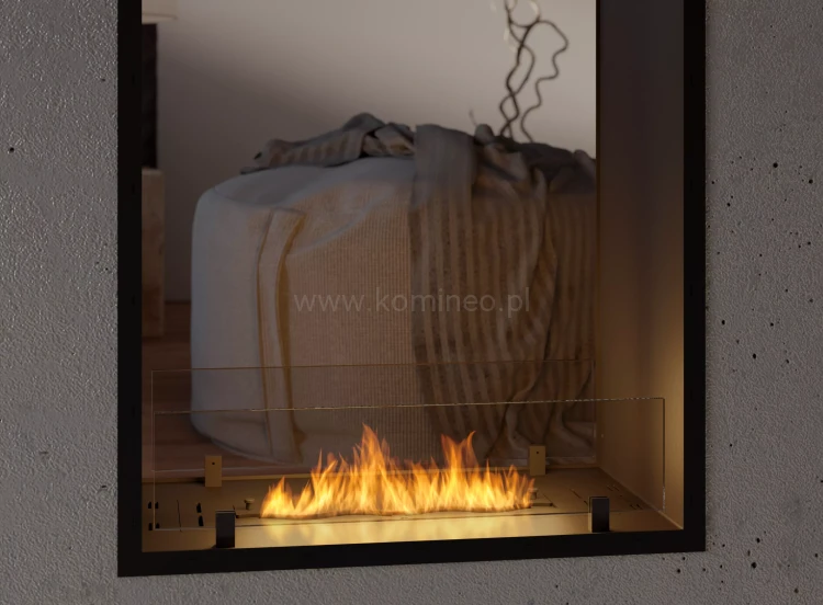 Biokominek do zabudowy INFIRE 2 SIDE 1000 SLIM LINE vis a vis pionowy aranżacja
