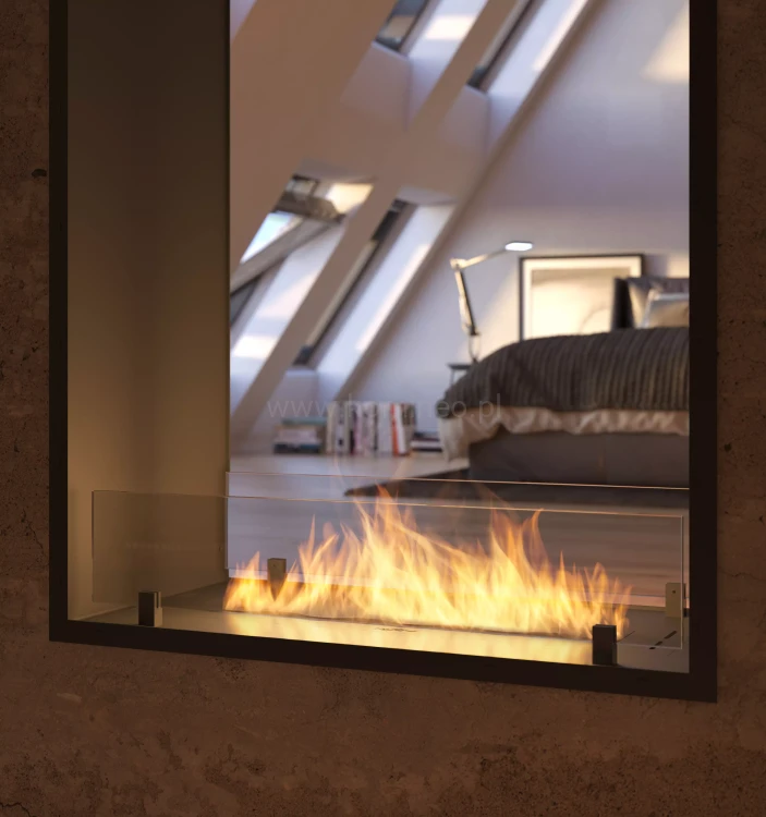 Biokominek do zabudowy INFIRE 2 SIDE 1400 SLIM LINE vis a vis pionowy aranżacja