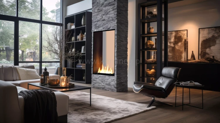 Biokominek do zabudowy INFIRE 2 SIDE 1400 SLIM LINE vis a vis pionowy aranżacja