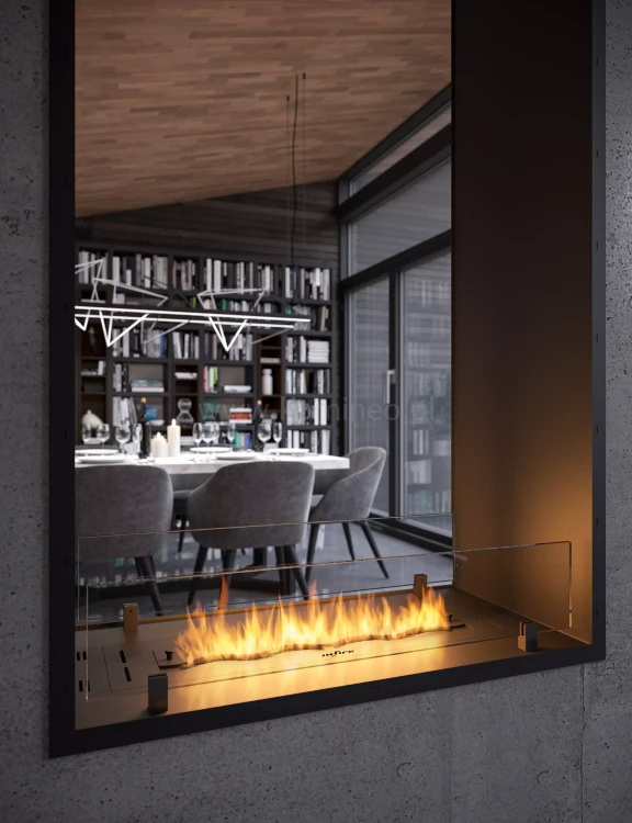 Biokominek do zabudowy INFIRE 2 SIDE 1400 SLIM LINE vis a vis pionowy aranżacja