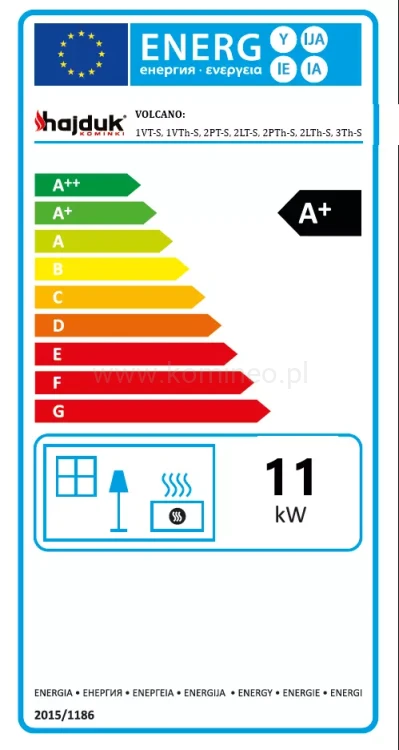 HAJDUK VOLCANO 1VT-S Wkład kominkowy - etykieta energetyczna