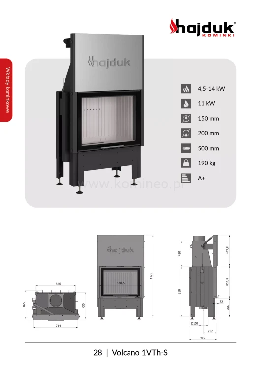 HAJDUK VOLCANO 1VTh-S Wkład kominkowy schemat