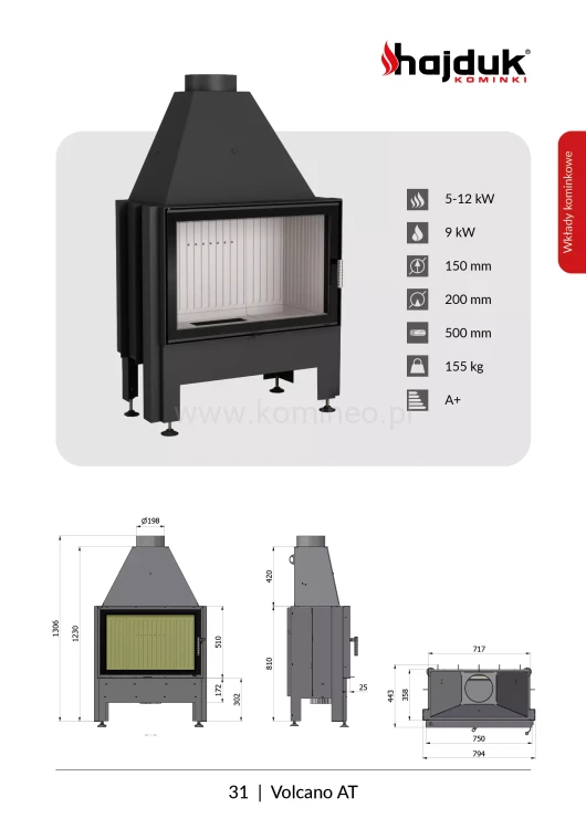 HAJDUK VOLCANO AT Wkład kominkowy schemat