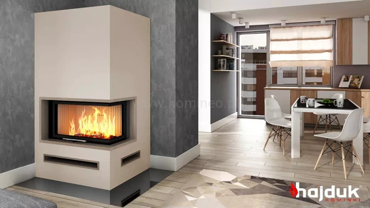 HAJDUK VOLCANO 2PATh prawy Wkład kominkowy narożny aranżacja