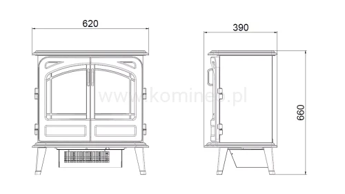 DIMPLEX GRAND ROUGE Optimyst Kominek elektryczny 3D wolnostojący schemat
