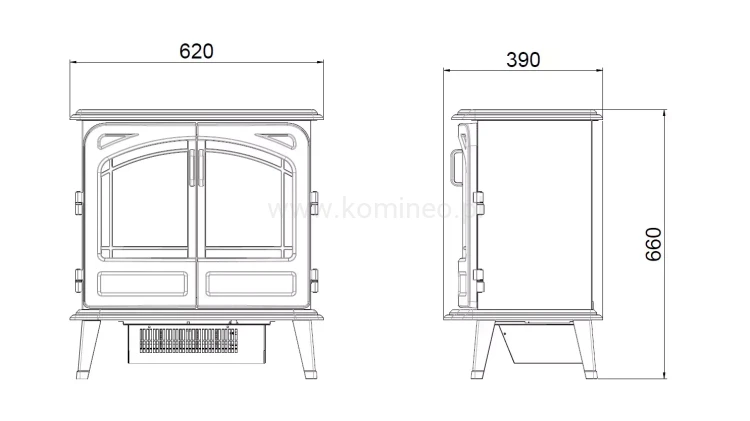 DIMPLEX GRAND ROUGE Optimyst Kominek elektryczny 3D wolnostojący schemat