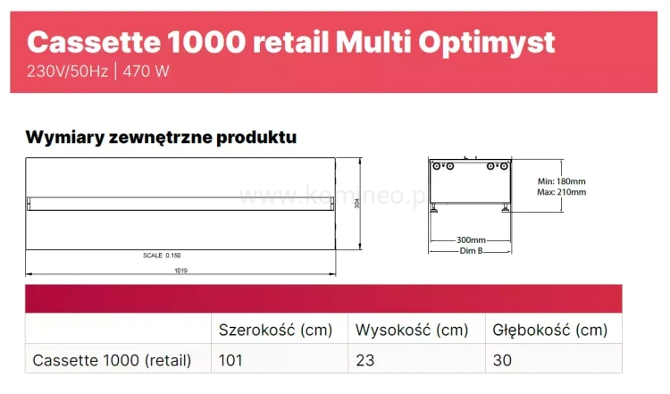 DIMPLEX Kaseta 1000 Retail Multi Colour 3D Optimyst schemat