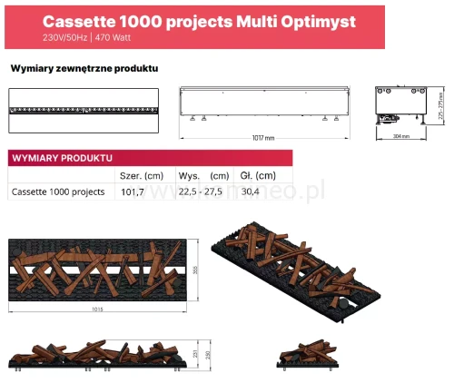 DIMPLEX Kaseta 1000 Projects z polanami Multi Colour 3D Optimyst (podłączenie do bieżącej wody) schemat