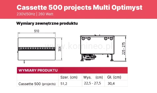 DIMPLEX Kaseta 500 Projects Multi Colour 3D Optimyst (podłączenie do bieżącej wody) - schemat