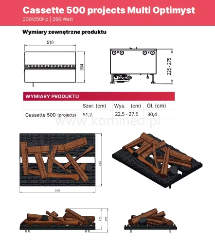 DIMPLEX Kaseta 500 Projects z polanami Multi Colour 3D Optimyst (podłączenie do bieżącej wody) - schemat