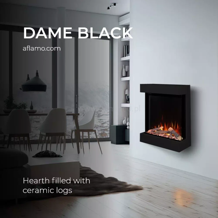 Kominek elektryczny trójstronny AFLAMO DAME BLACK aranżacja