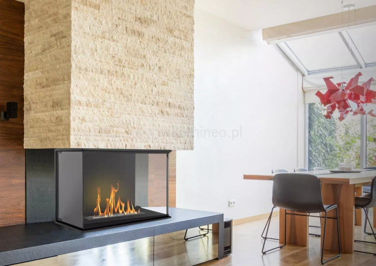 AFLAMO LARES 100 Biokominek trójstronny do zabudowy aranżacja