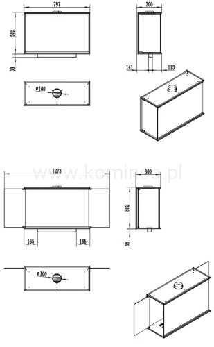 AFLAMO LARES 80 Biokominek trójstronny do zabudowy schemat