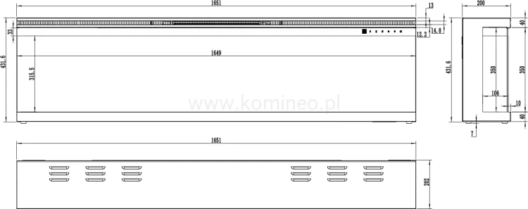 Kominek elektryczny trójstronny AFLAMO UNIQUE 165, schemat