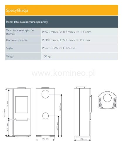 SCHIEDEL SARGAS 1 Piec kominkowy stalowy - schemat
