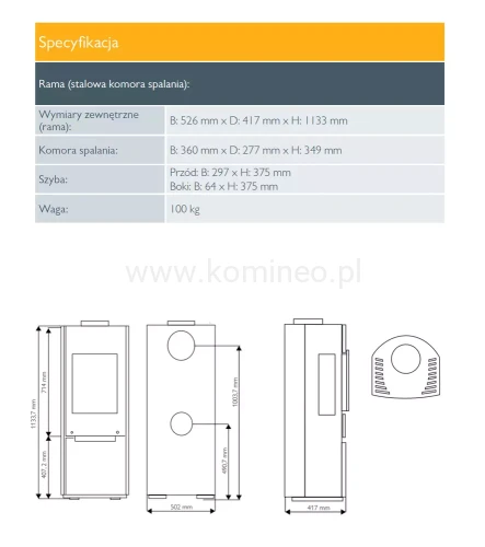 SCHIEDEL SARGAS 3 Piec kominkowy stalowy z trzema szybami - schemat