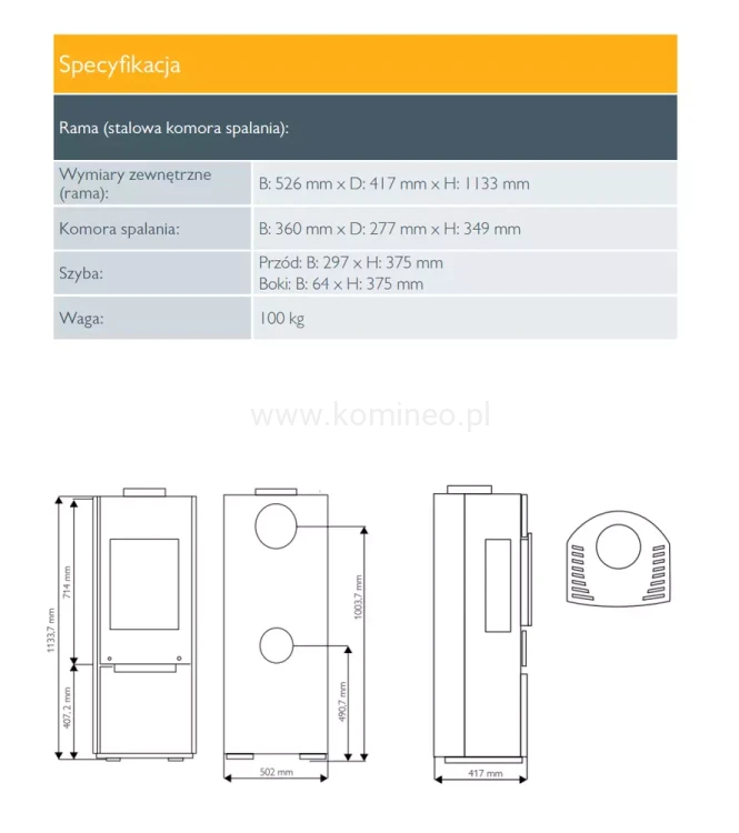 SCHIEDEL SARGAS 3 Piec kominkowy stalowy z trzema szybami - schemat