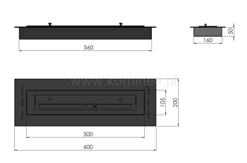 Biokominek do zabudowy INFIRE INBOX 600 schemat