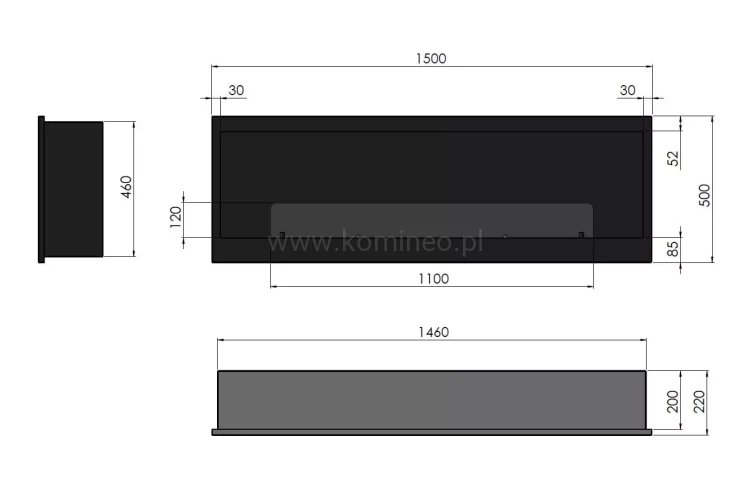 Biokominek INFIRE INSIDE 1500 - schemat