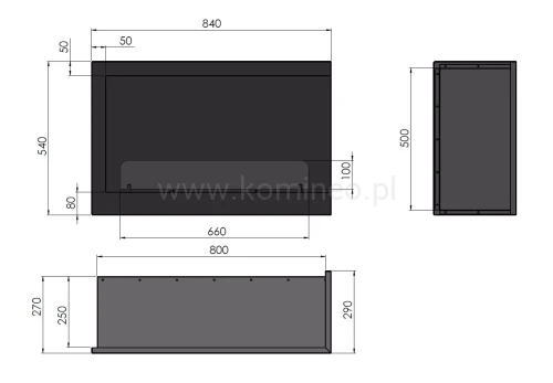 INFIRE INSIDE P800 Vers1 prawy Biokominek do zabudowy narożny - schemat