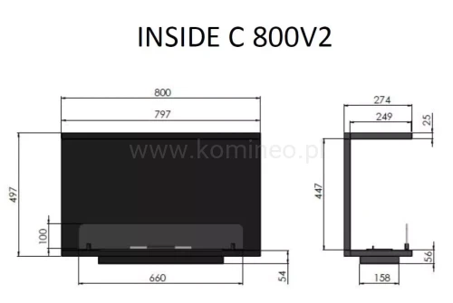 INFIRE INSIDE C800 Vers2 Biokominek do zabudowy trójstronny - schemat