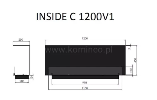 INFIRE INSIDE C1200 Vers1 Biokominek do zabudowy trójstronny - schemat
