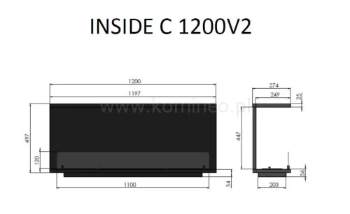 INFIRE INSIDE C1200 Vers2 Biokominek do zabudowy trójstronny - schemat