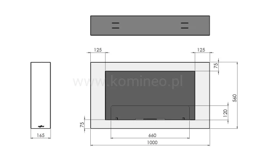 Biokominek INFIRE MURALL 1000 BIAŁY - schemat