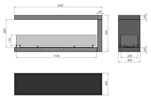 Biokominek do zabudowy INFIRE INSIDE U1200 schemat