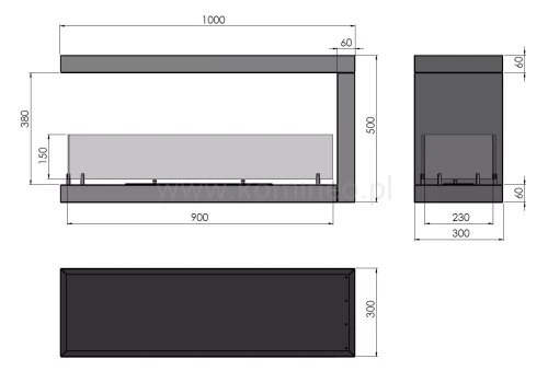 Biokominek do zabudowy INFIRE INSIDE U1000.1 schemat