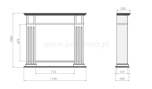 Biokominek INFIRE INPORTAL FREZ BIAŁY schemat