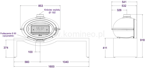 INVICTA BRIO SUR BANC 6481-24 na ławie 1,6 m Piec kominkowy żeliwny