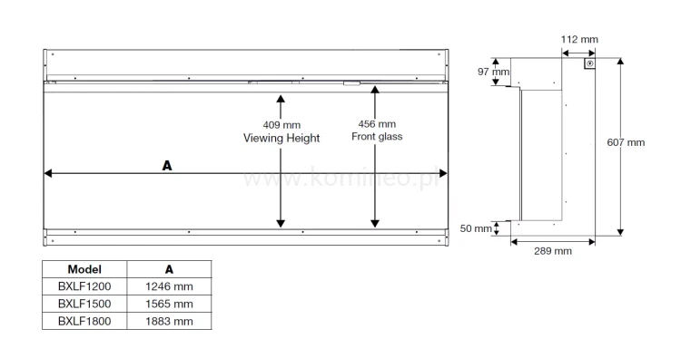 DIMPLEX IGNITE BOLD 50 Kominek elektryczny do zabudowy - schemat