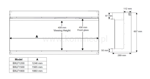 DIMPLEX IGNITE BOLD 50 Kominek elektryczny do zabudowy - schemat