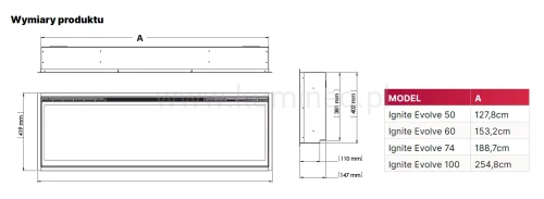 DIMPLEX IGNITE EVOLVE 50 Kominek elektryczny do zabudowy - schemat