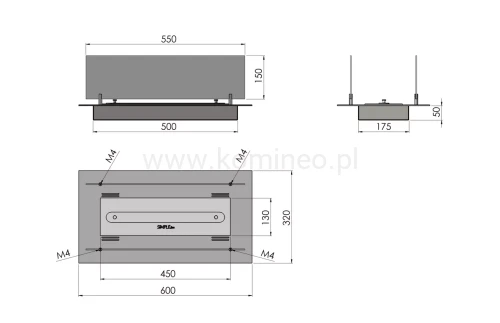 Biokominek do zabudowy SIMPLE fire INSERT 600 schemat