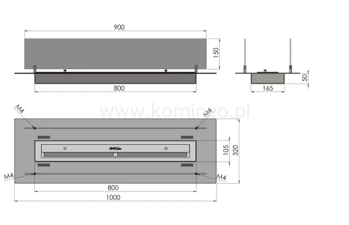Biokominek do zabudowy SIMPLE fire INSERT 1000 schemat