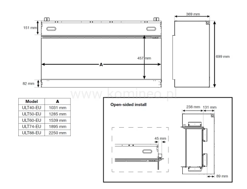 DIMPLEX IGNITE ULTRA 74 Kominek elektryczny do zabudowy - schemat