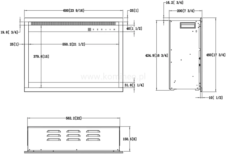 Kominek elektryczny wkład AFLAMO 3D 45x60 schemat