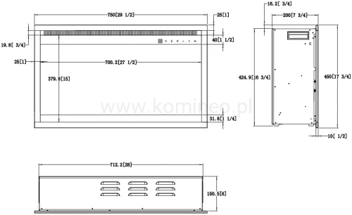 Kominek elektryczny wkład AFLAMO 3D 45x75 schemat