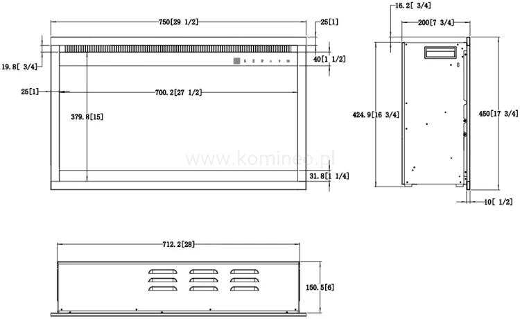 Kominek elektryczny wkład AFLAMO 3D 45x75 schemat